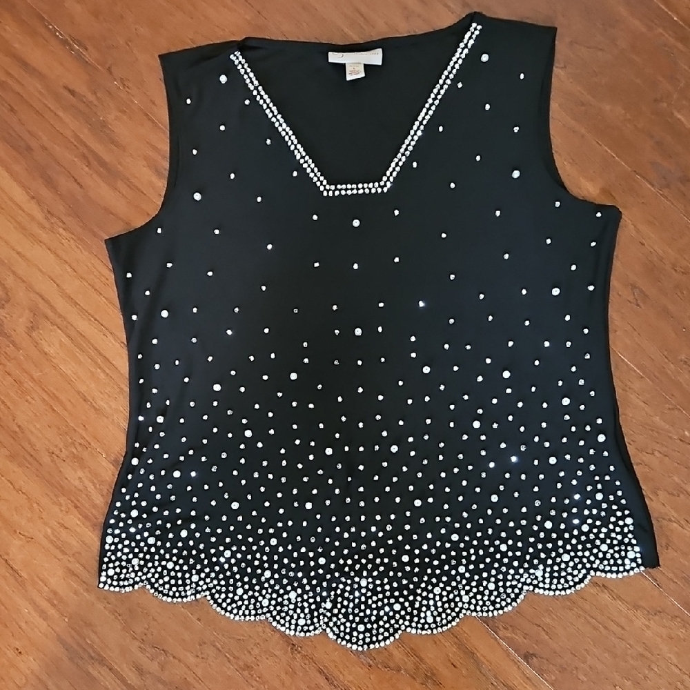 Dress Barn Elegant Black Embellished Sleeveless Top Size LP Dress Barn